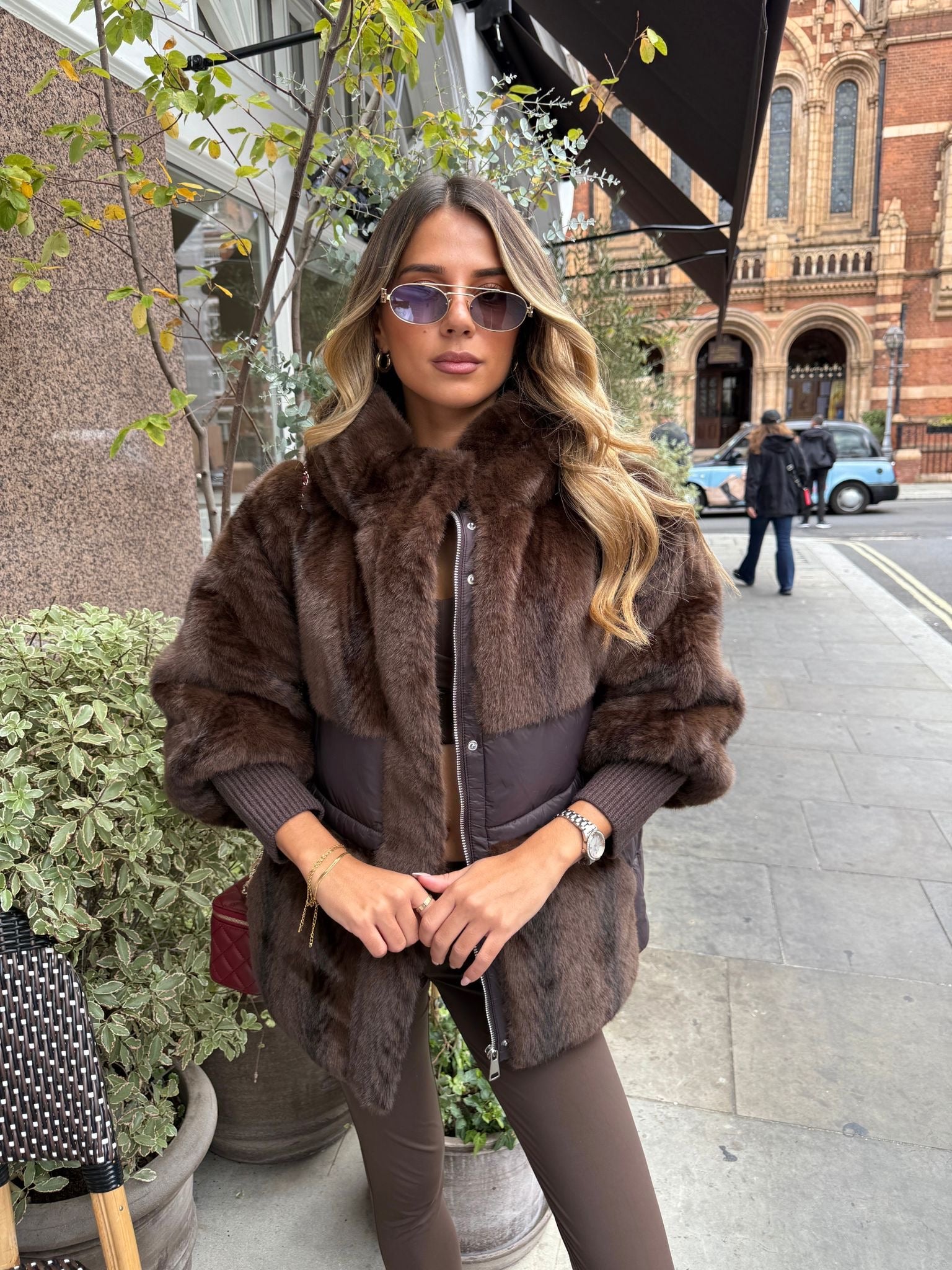 Padded faux fur jacket - brown