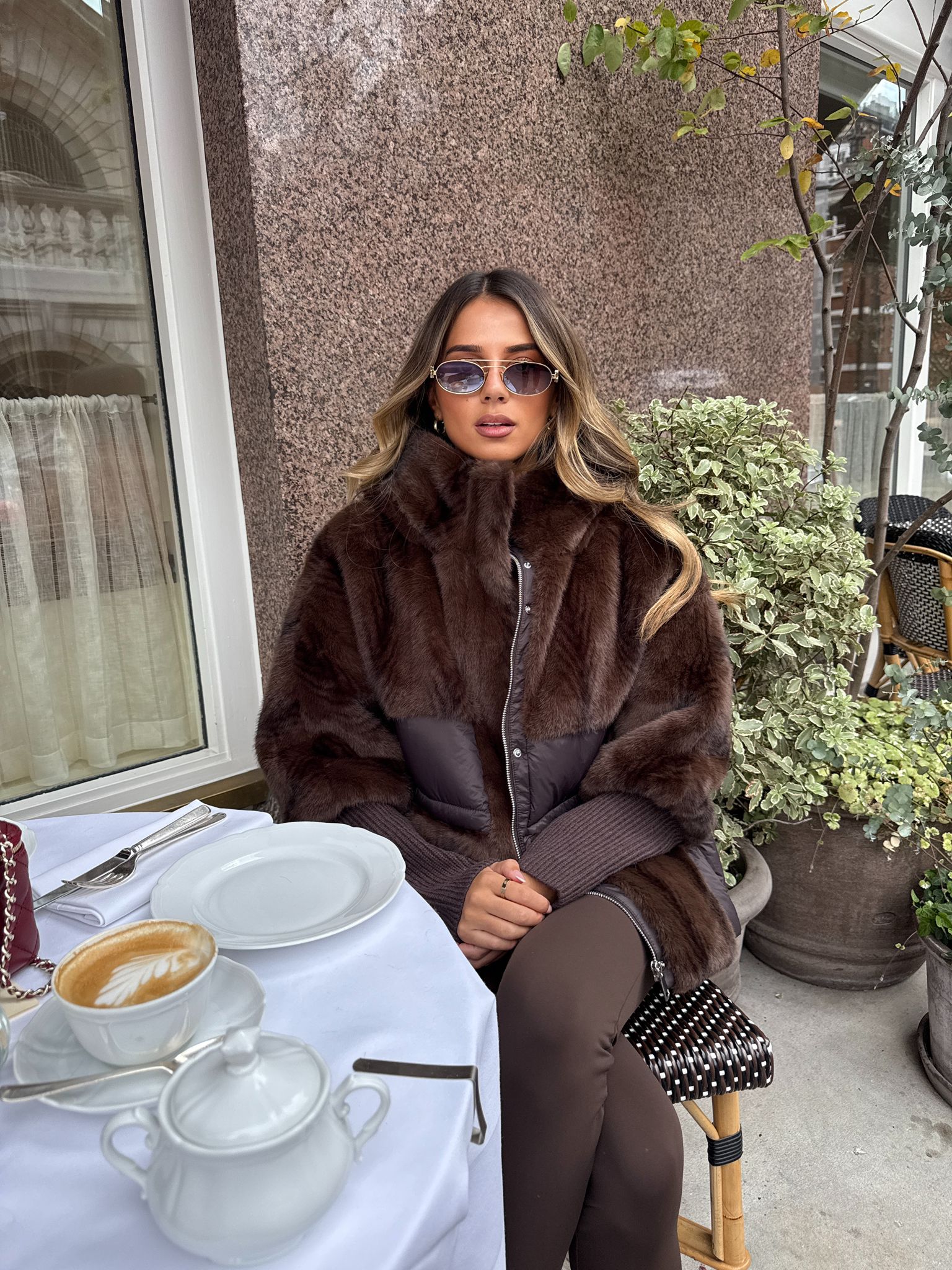 Padded faux fur jacket - brown