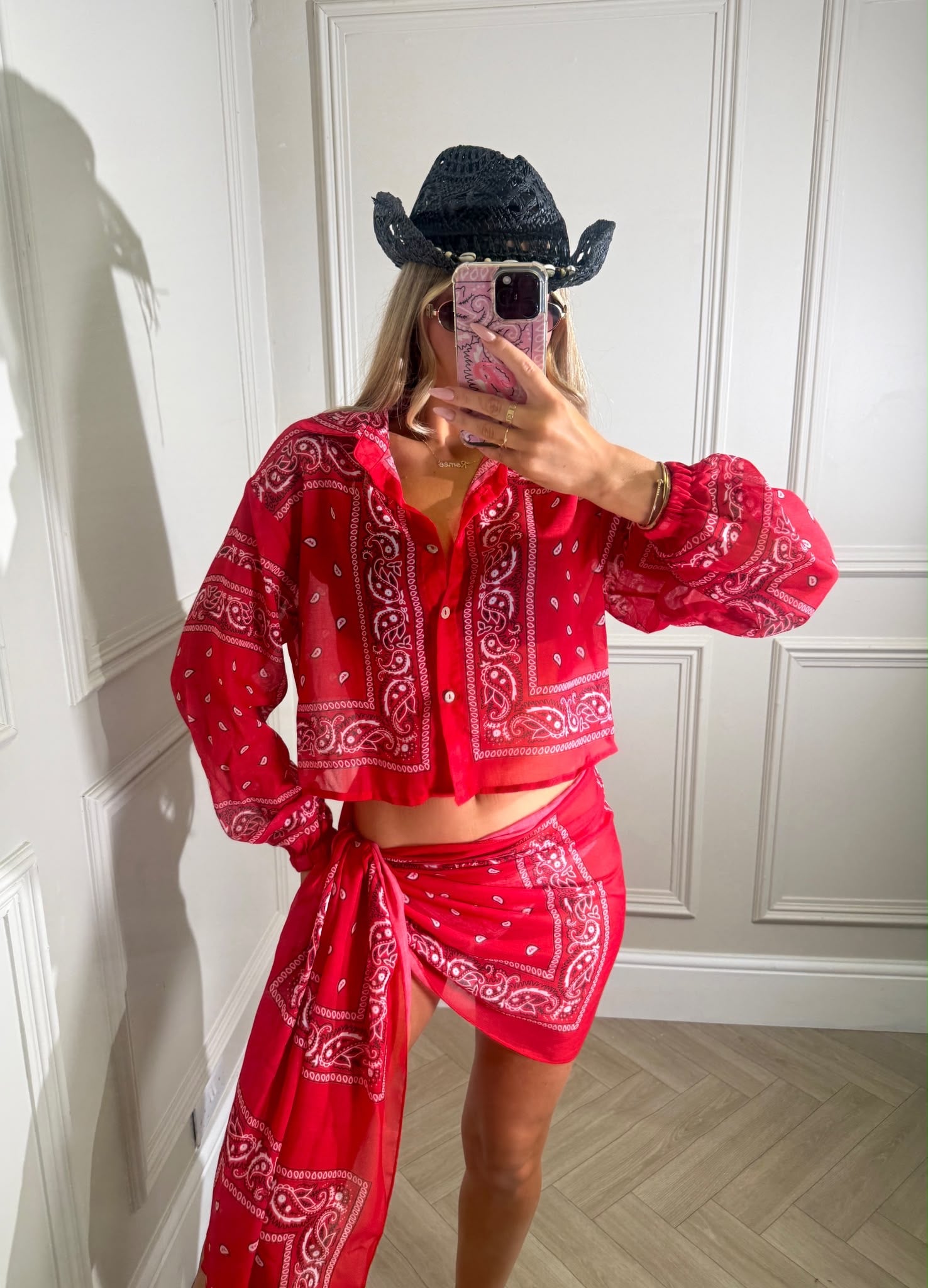 Bandana crop sarong set - red