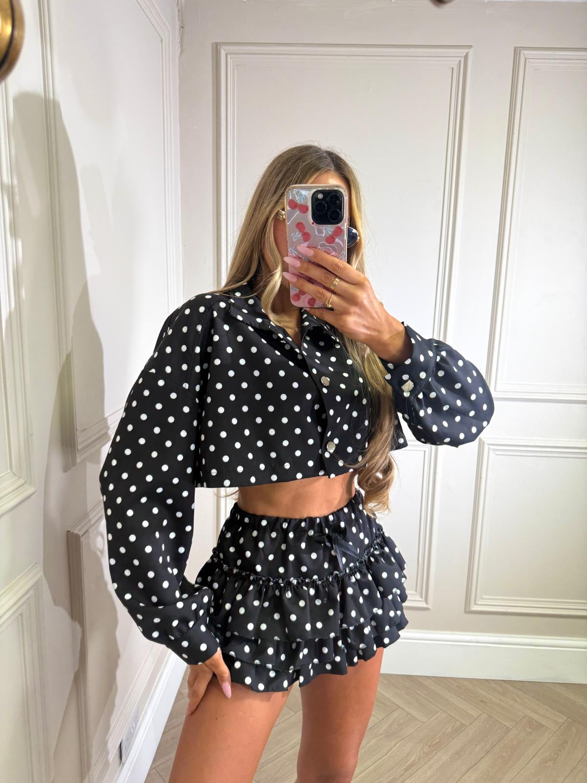 Ruffle polka dot set - black