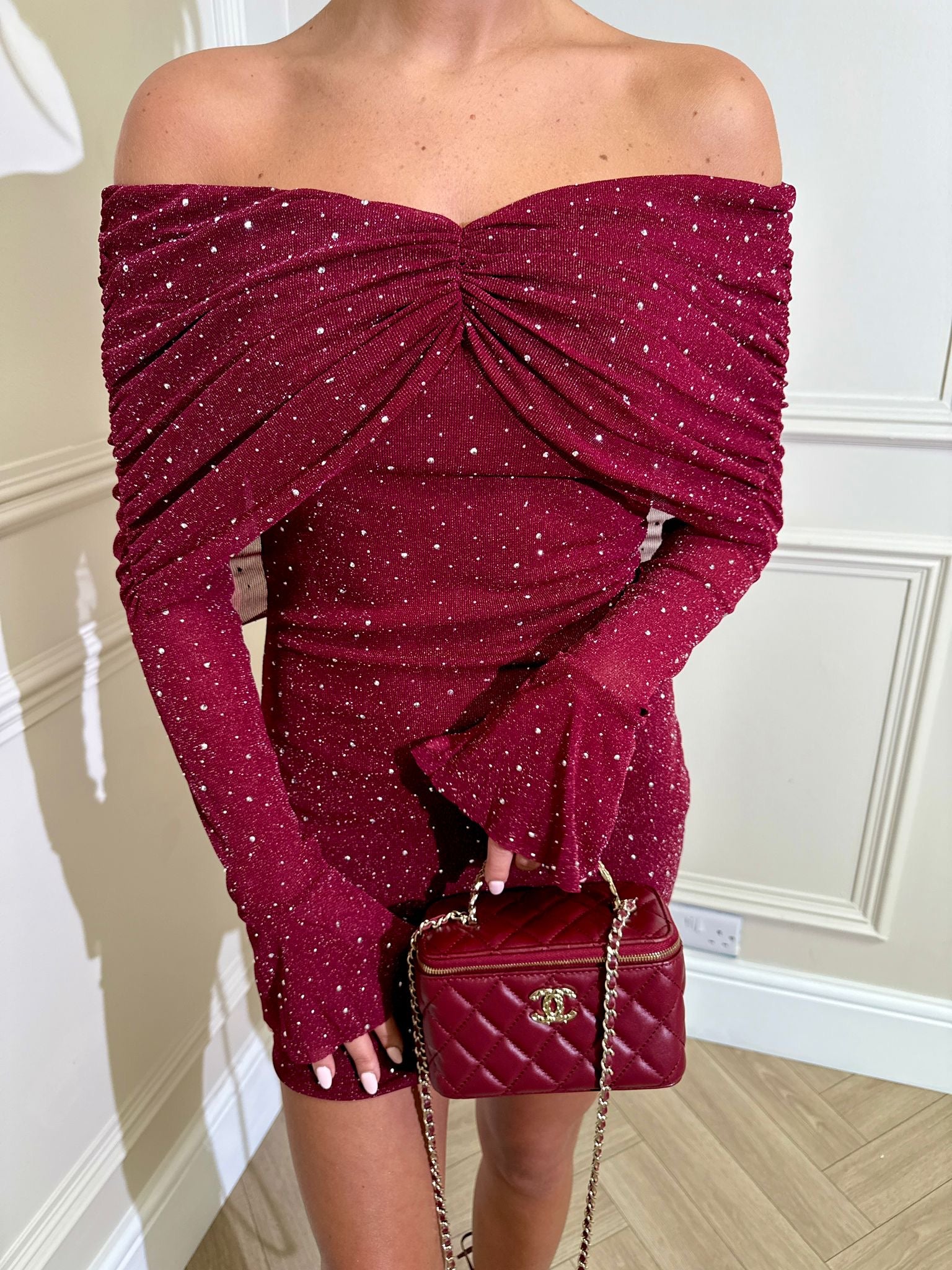 Off shoulder sparkle dress - Wine