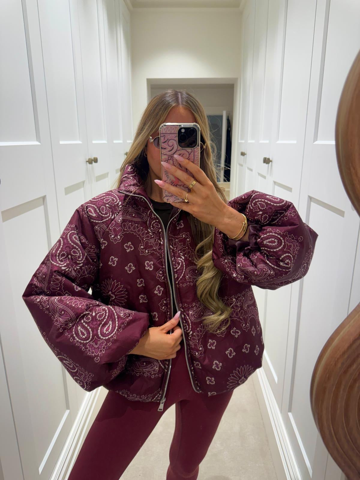 Bandana puffa jacket - wine