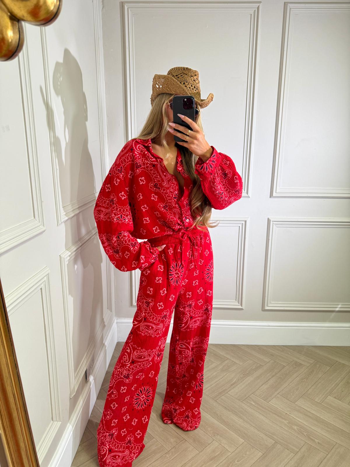 Bandana linen trouser set - red