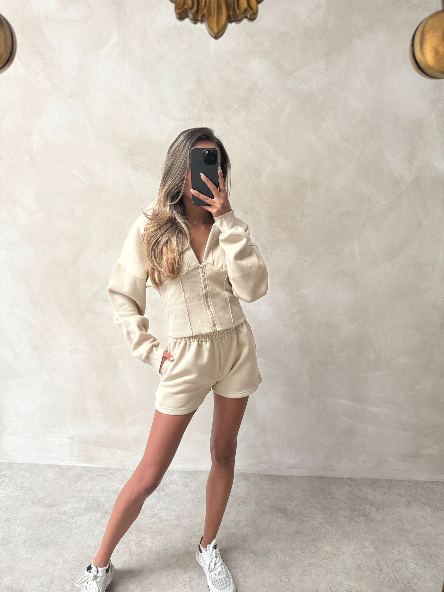 Corset hoodie and short co-ord - beige