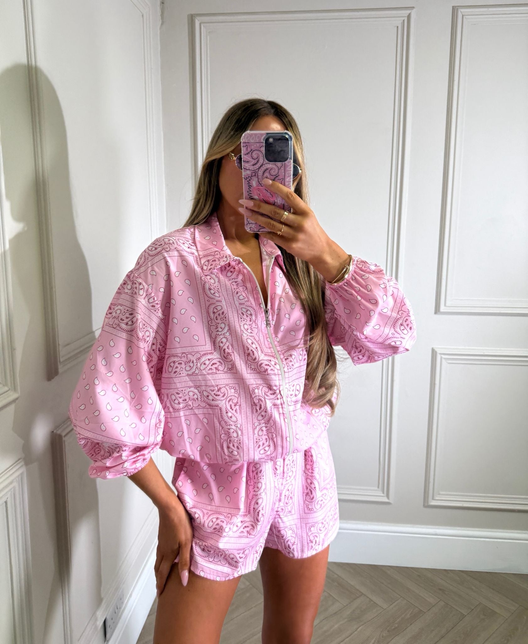 Lucia jacket and short co-ord - bandana pink