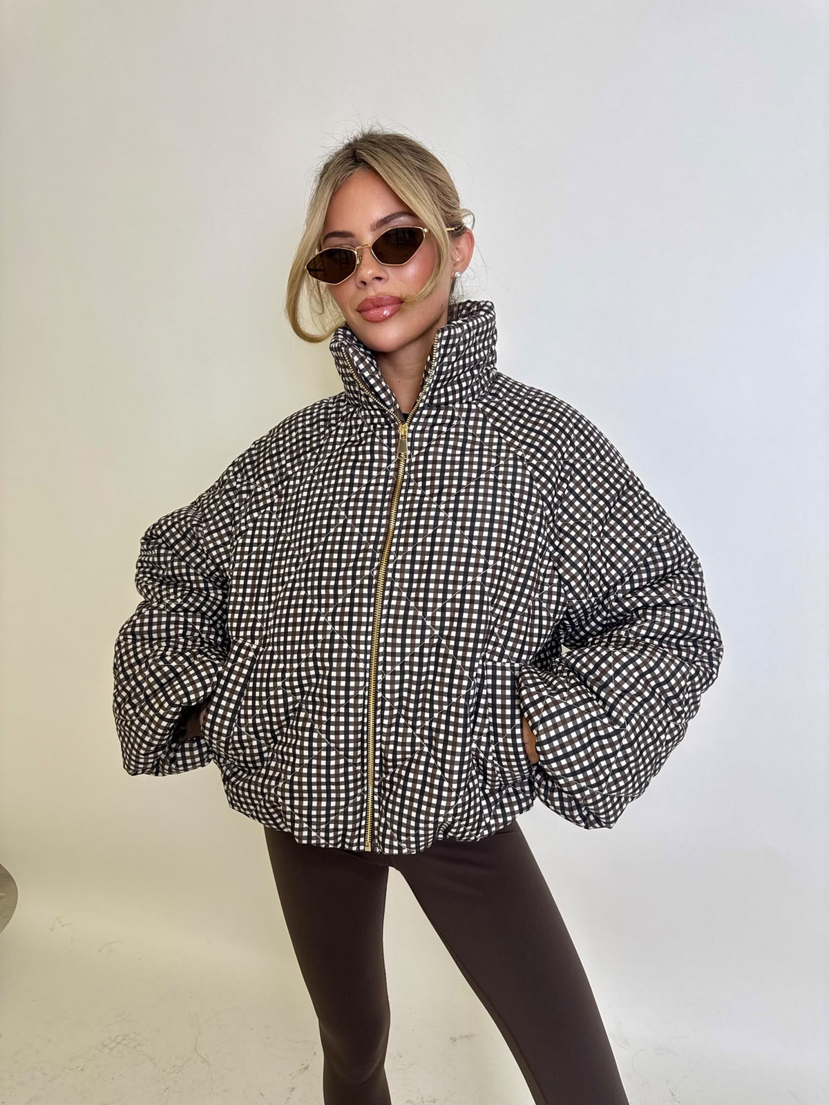 Checked pattern jacket - brown