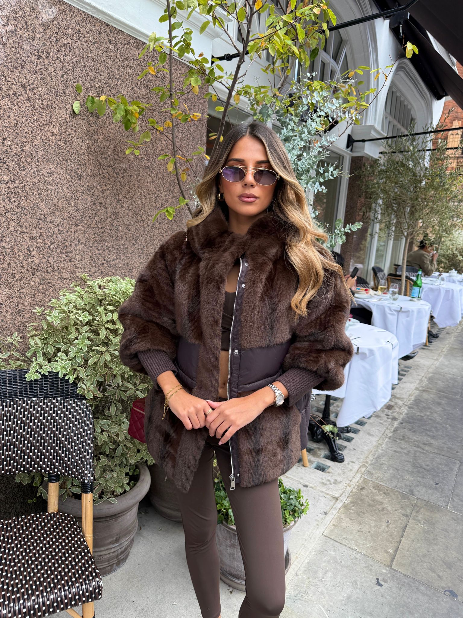 Padded faux fur jacket - brown
