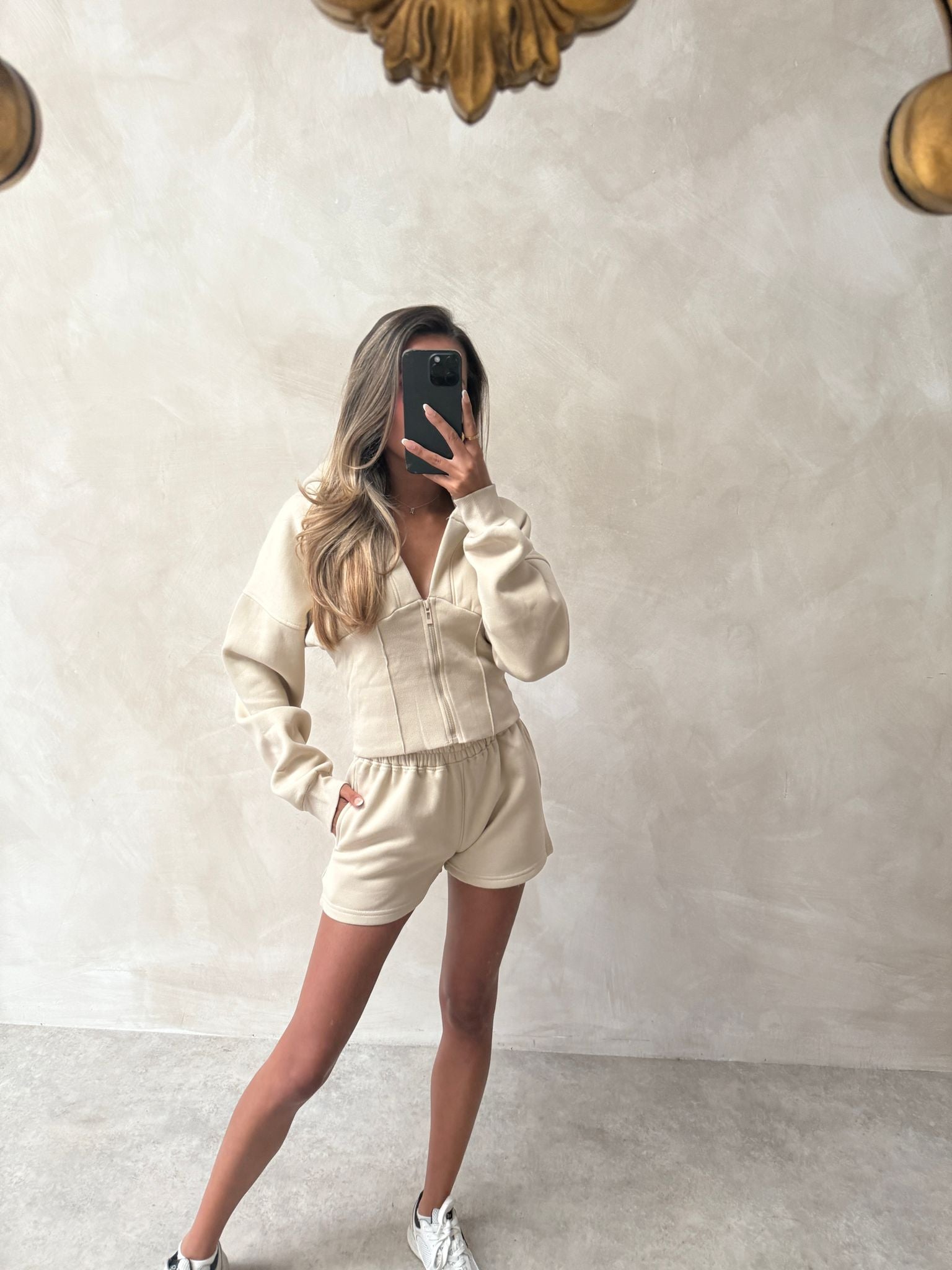 Corset hoodie and short co-ord - beige