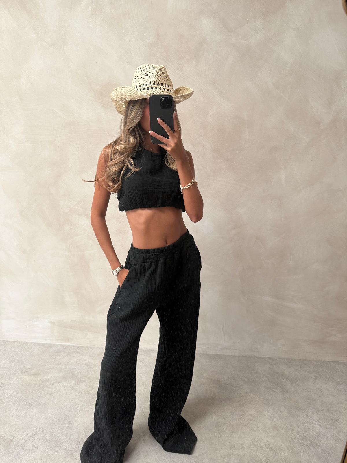 Ibiza Cheesecloth halterneck set - black