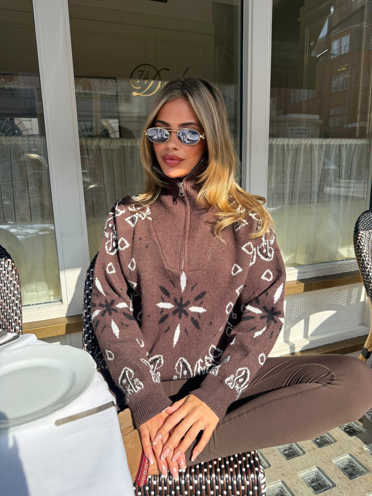 Quarter zip Bandana jumper - brown