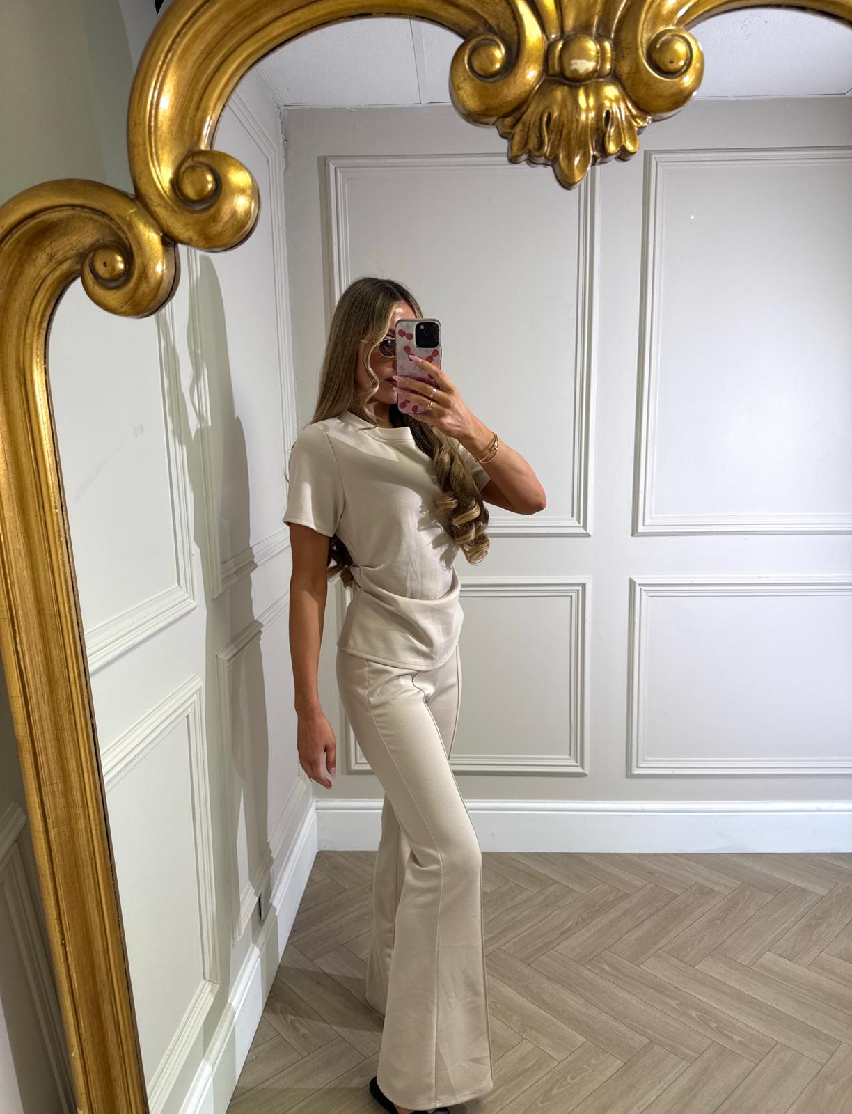 Ruched trouser co-ord - beige