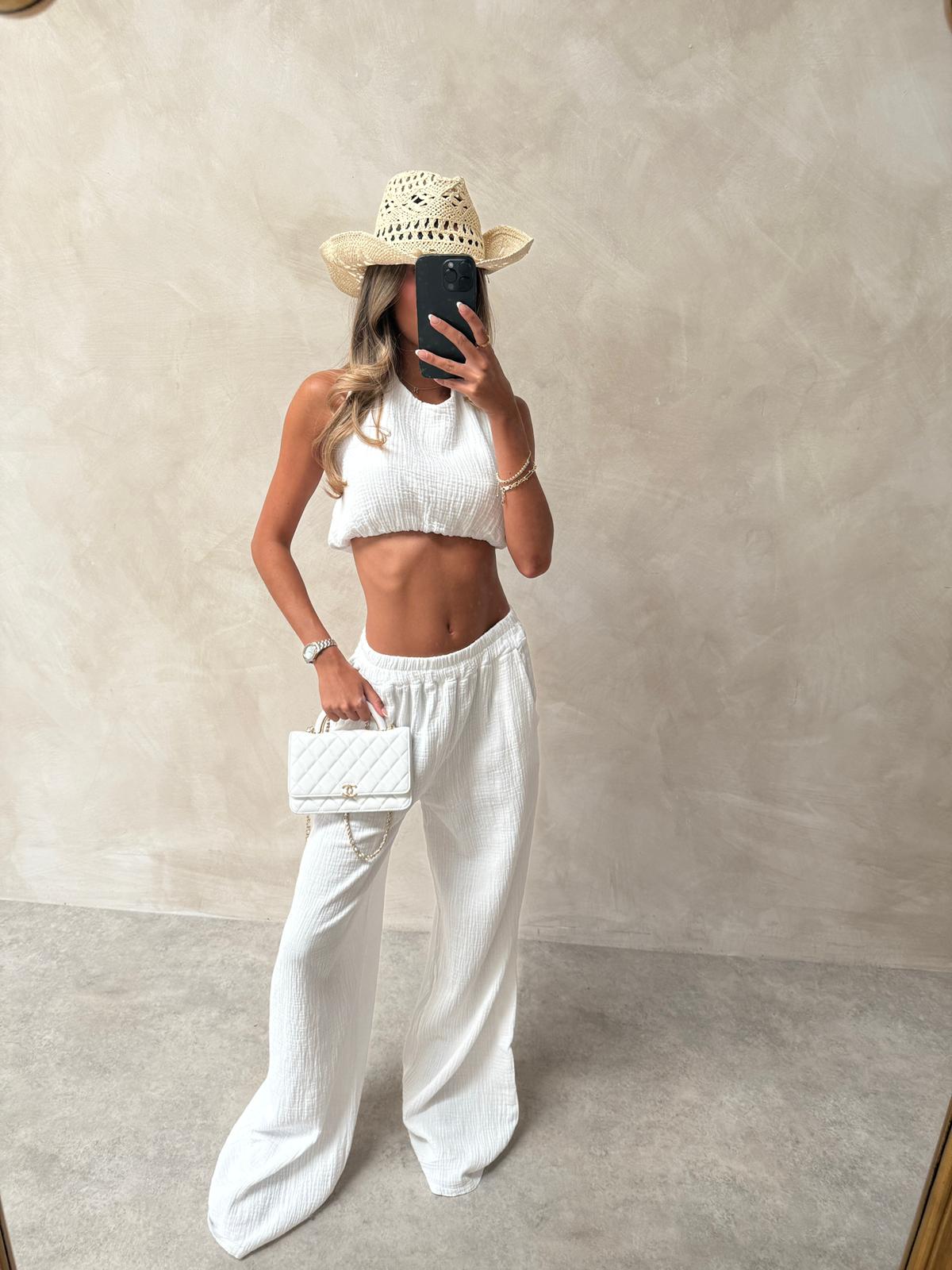 Ibiza Cheesecloth halterneck set - white