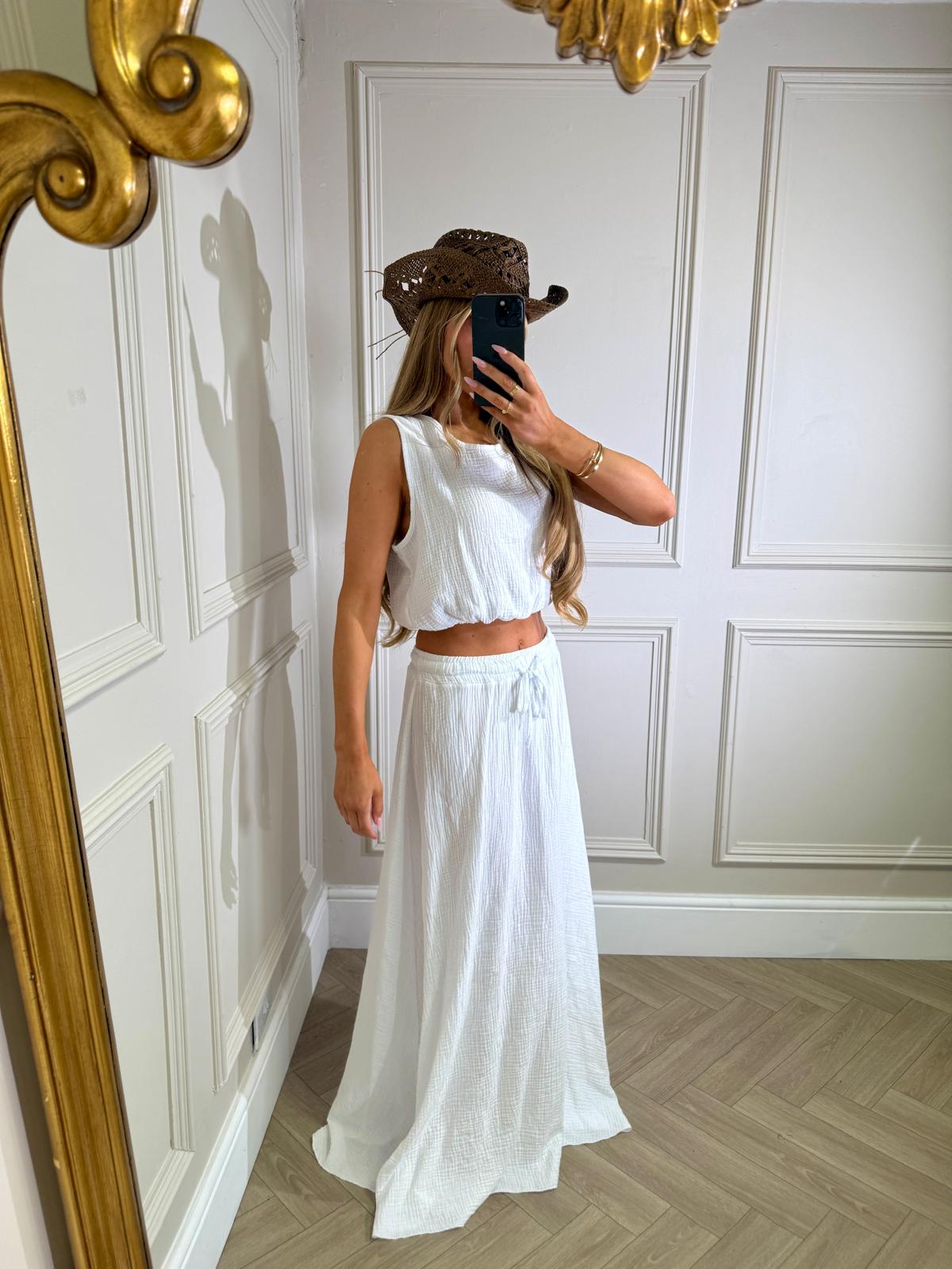Cheesecloth maxi skirt set - white
