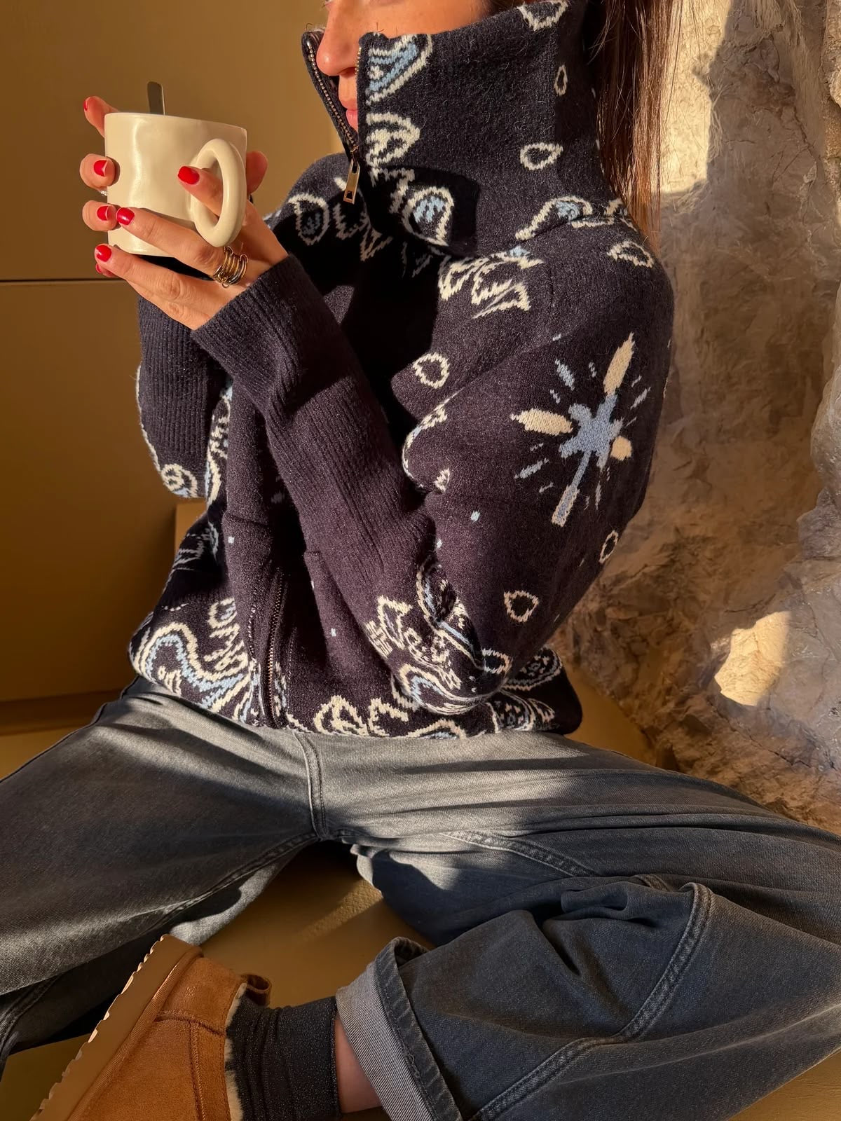 Bandana knit cardigan - navy