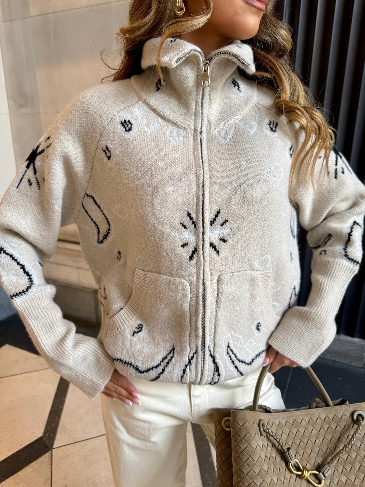 Bandana knit cardigan - beige