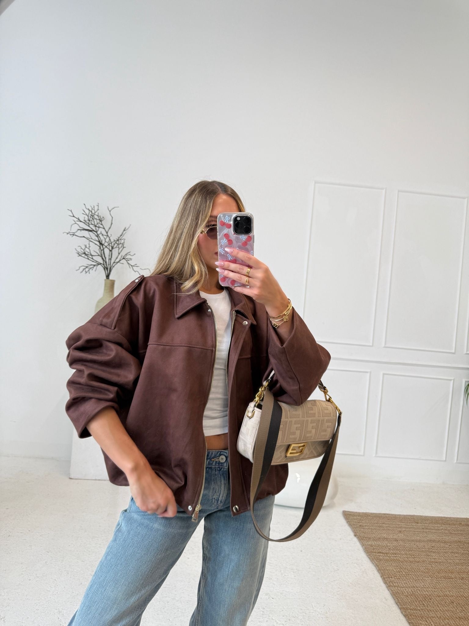 Suede zip jacket - brown