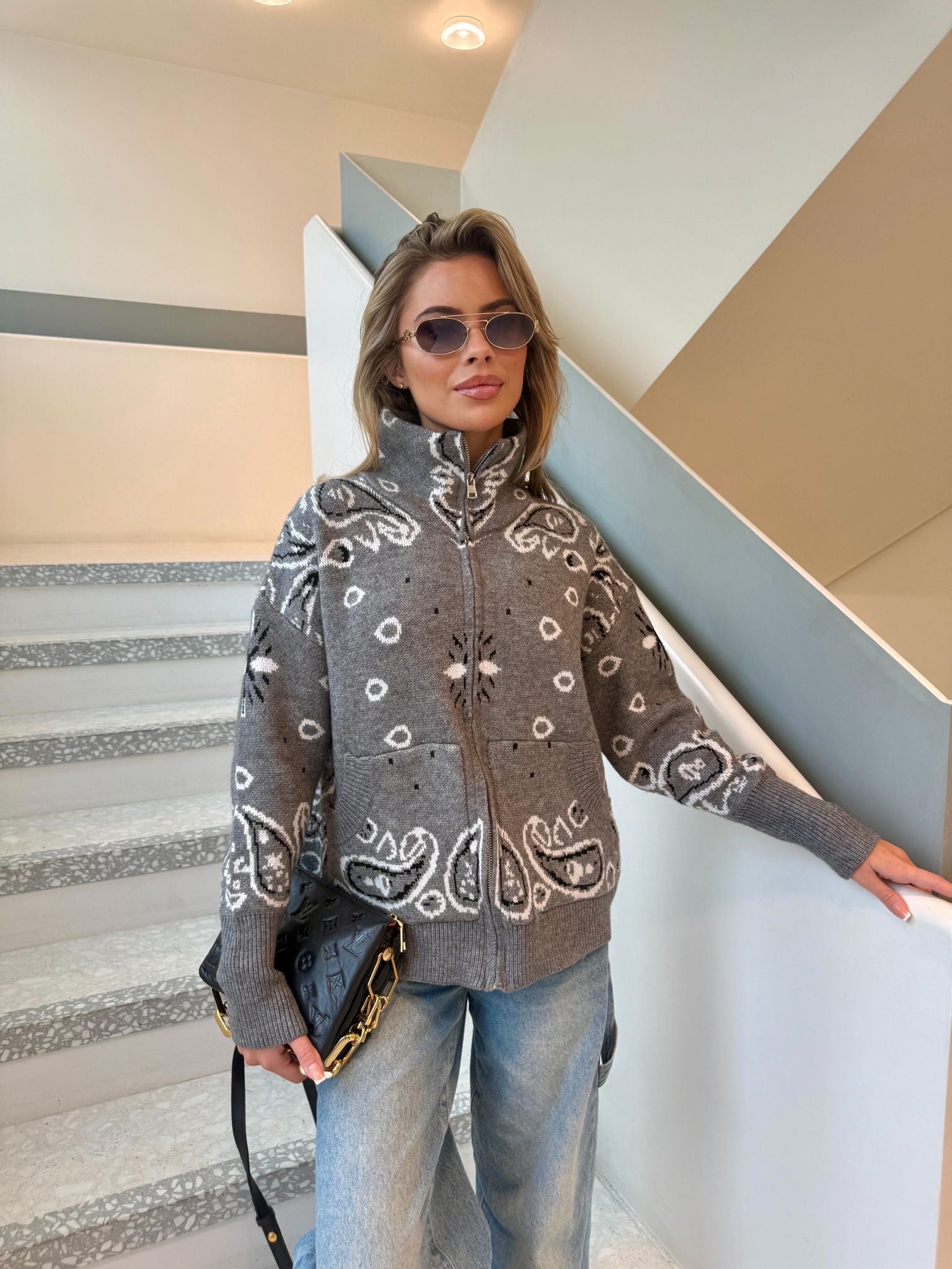 Bandana knit cardigan - grey - PRE ORDER