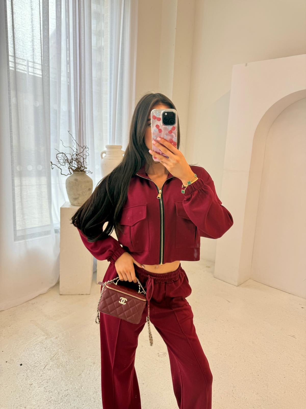 Gold zip pocket tracksuit - wine