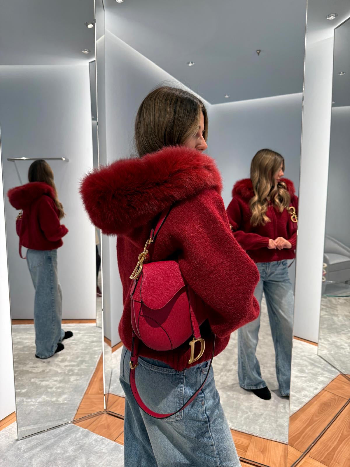 Luxury Fur Cardigan Jacket - red PRE ORDER