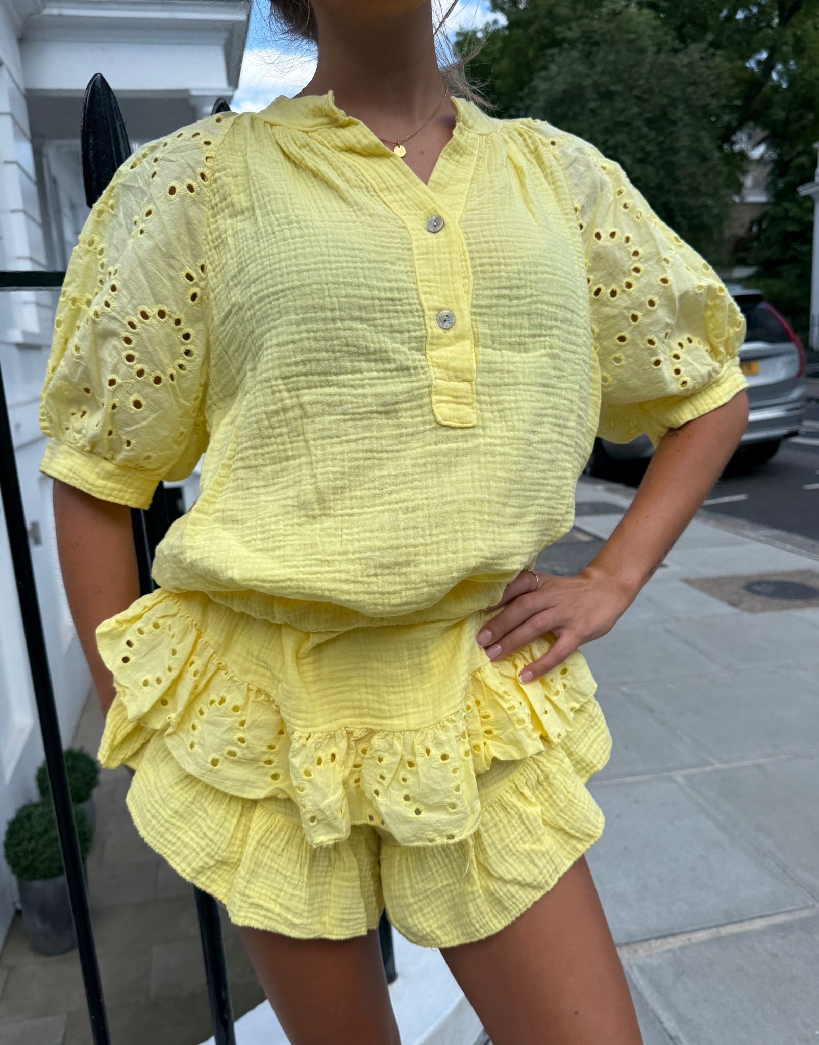 Cheesecloth co-ord anglaise sleeve - Yellow