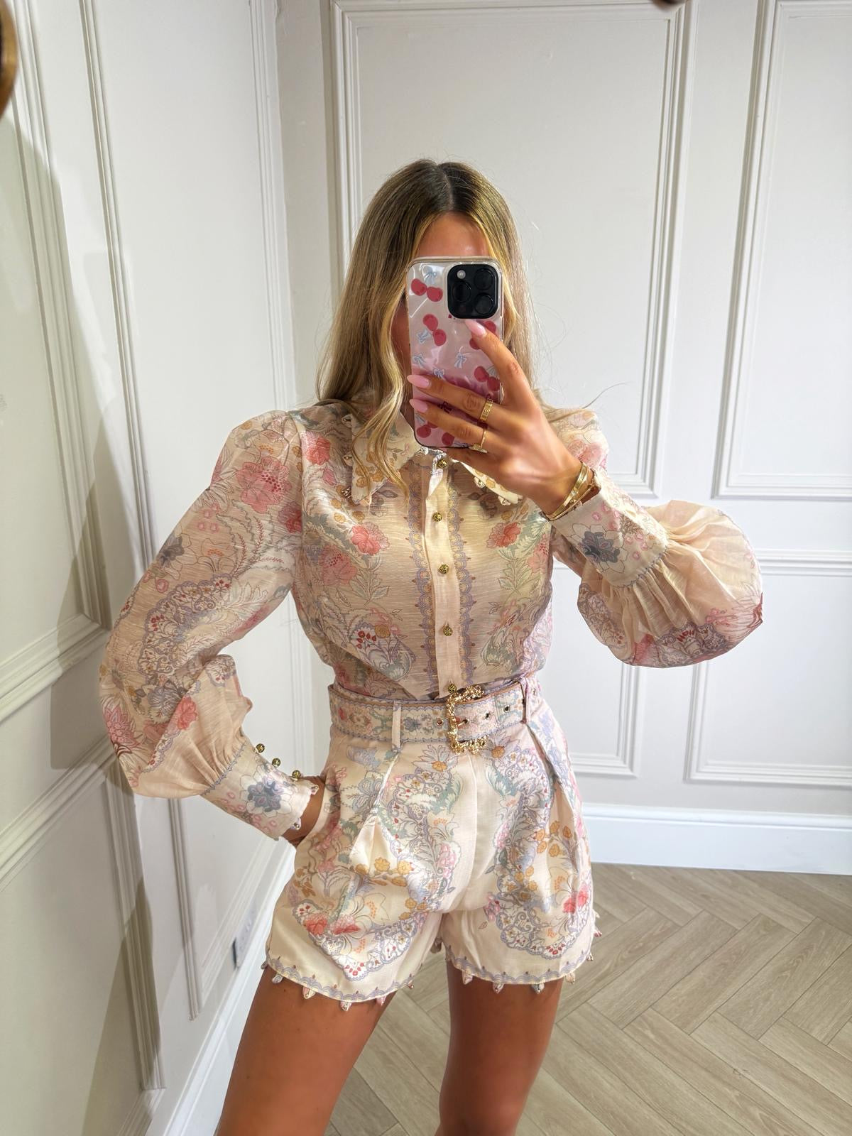 Floral collar co-ord - beige