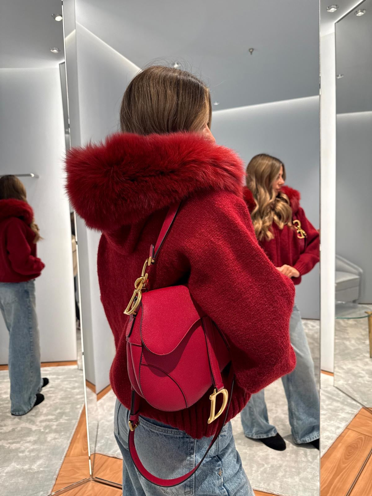 Luxury Fur Cardigan Jacket - red PRE ORDER