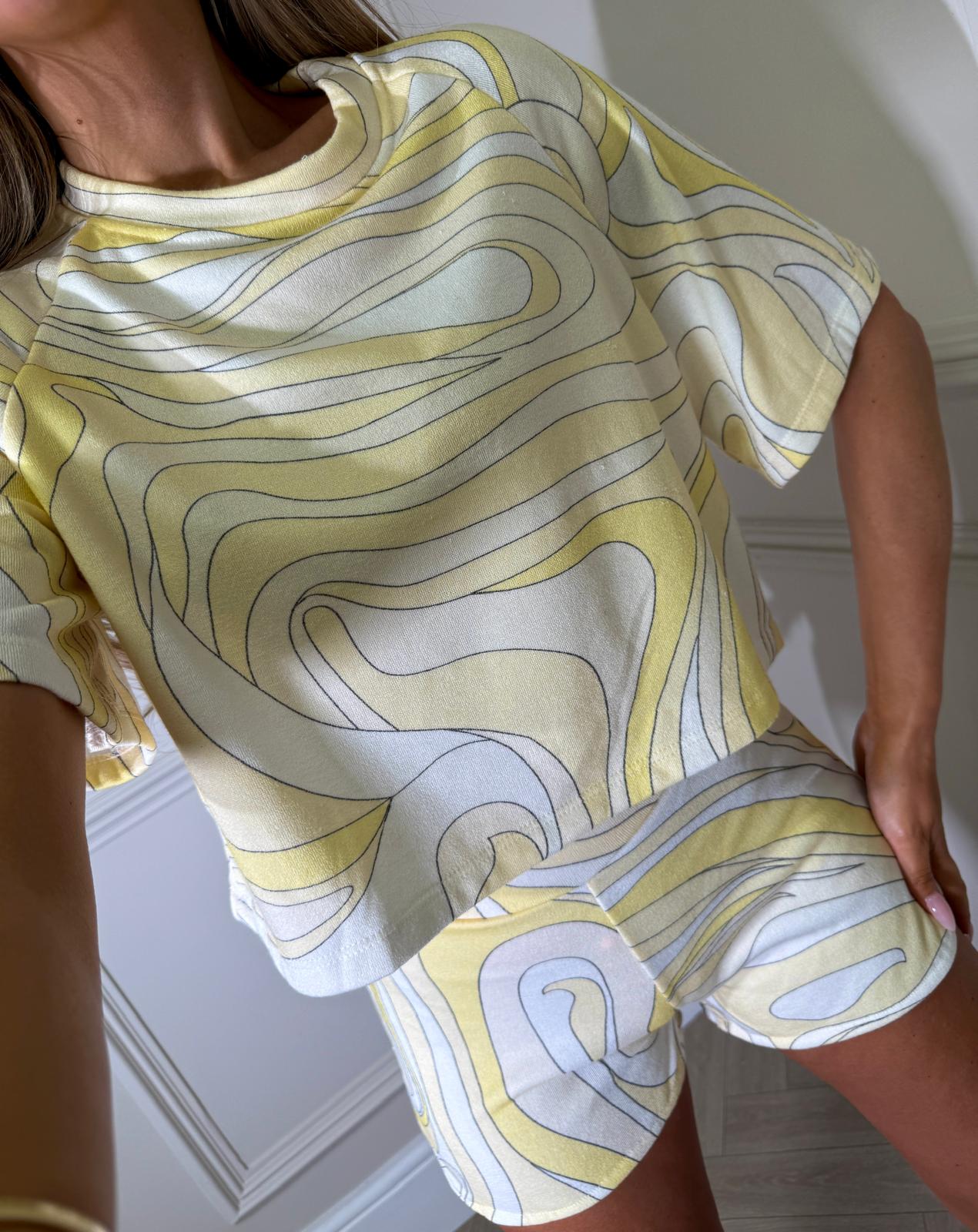 Towelling pattern short set - yellow