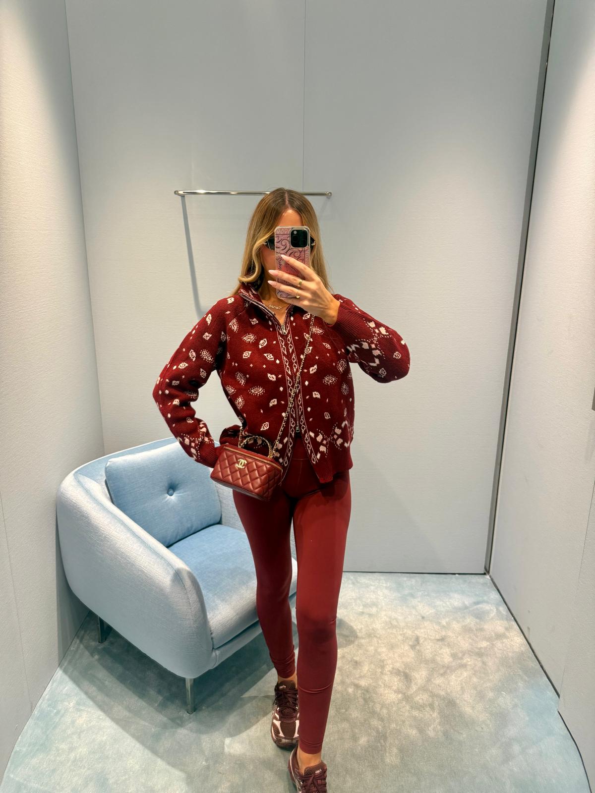 Paisley knit cardigan - burgundy