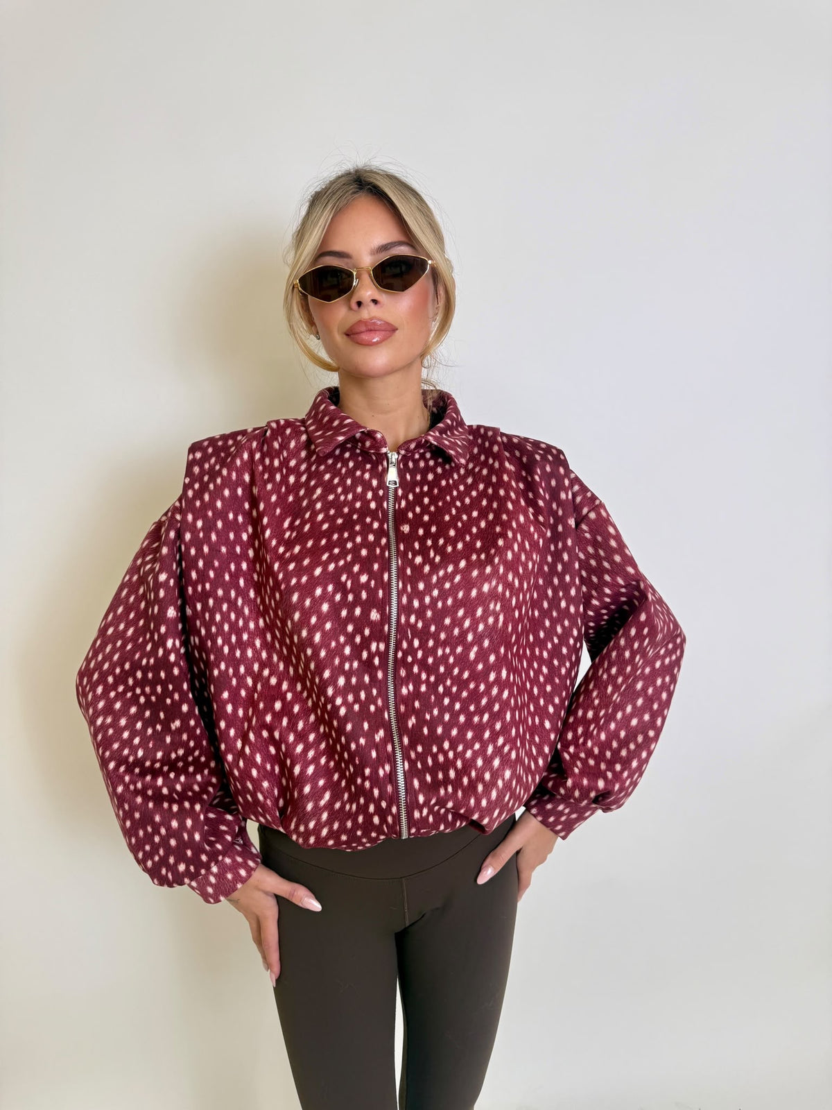 Fawn collar bomber jacket - wine