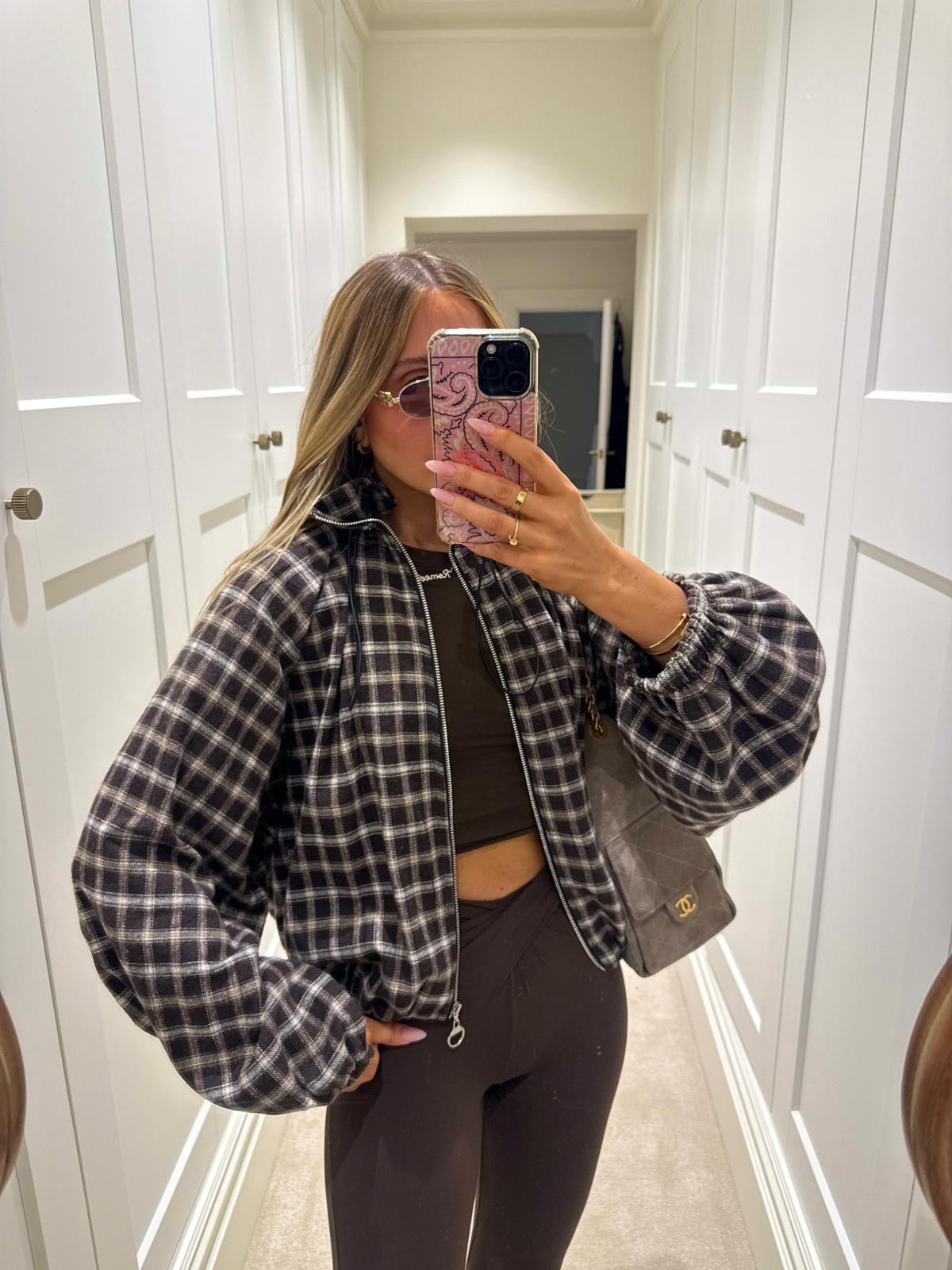 Check toggle jacket - brown