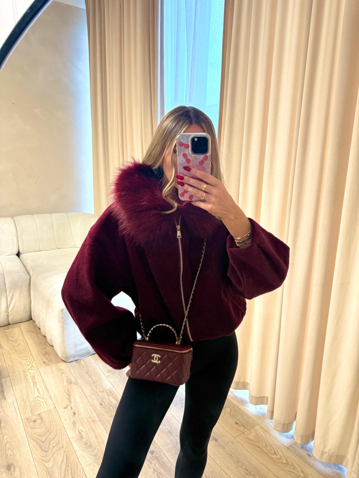FIFI fur collar jacket - wine