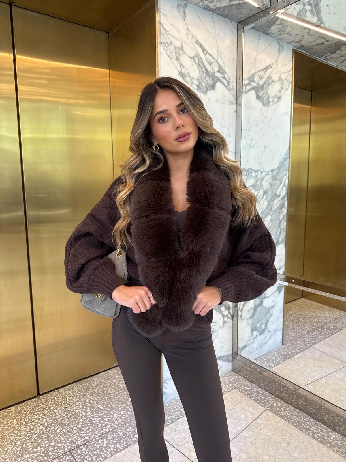 Knit fur cardigan - brown