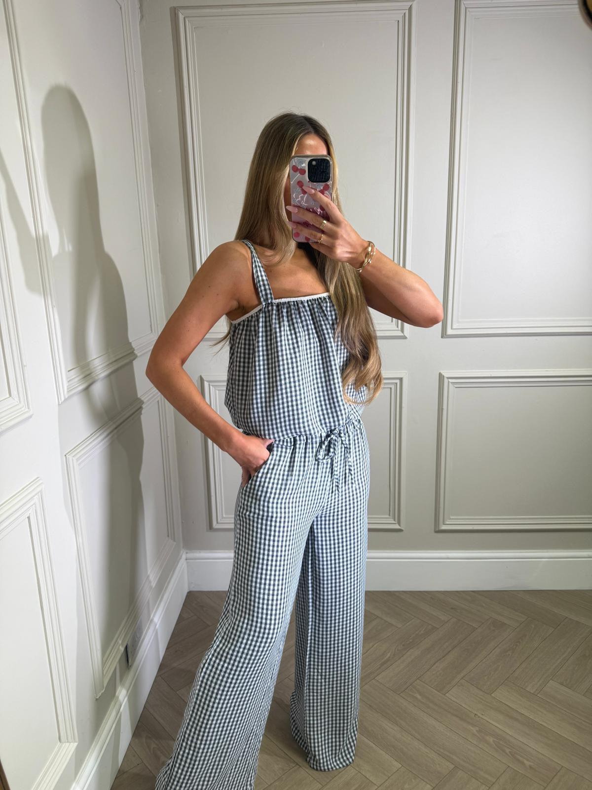 Gingham trouser co-ord - black