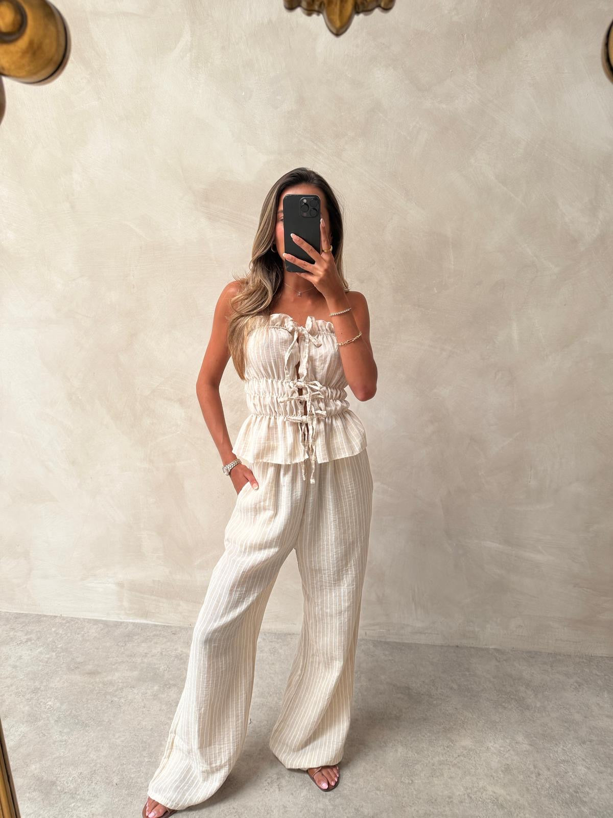 Stripe bandeau two piece - beige
