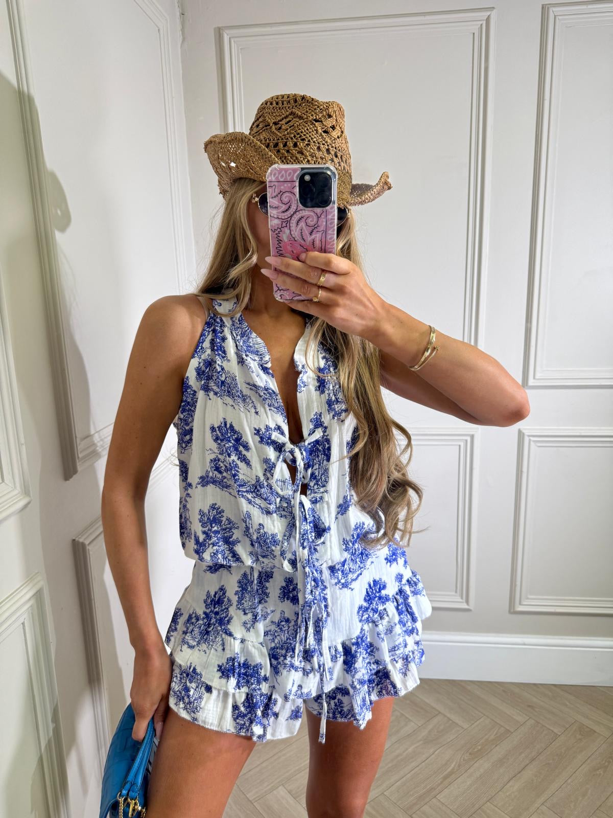 Toile tie playsuit - blue