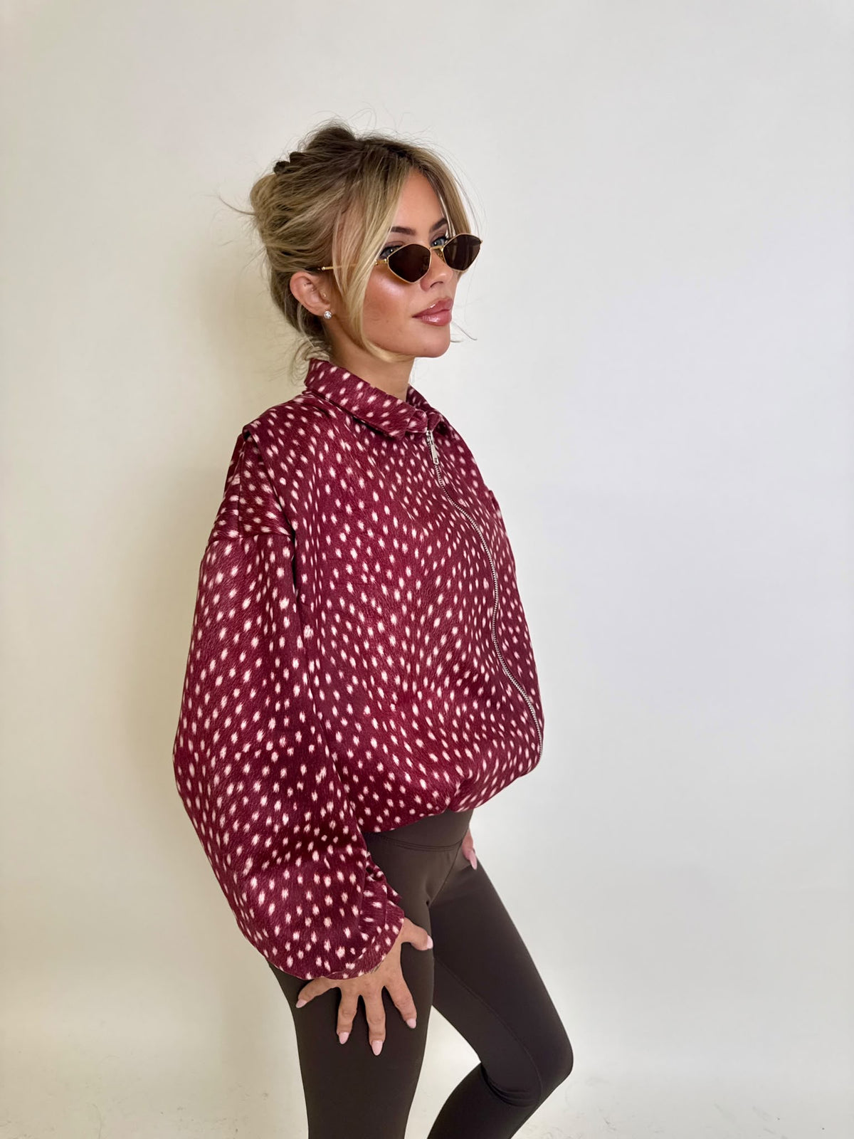 Fawn collar bomber jacket - wine