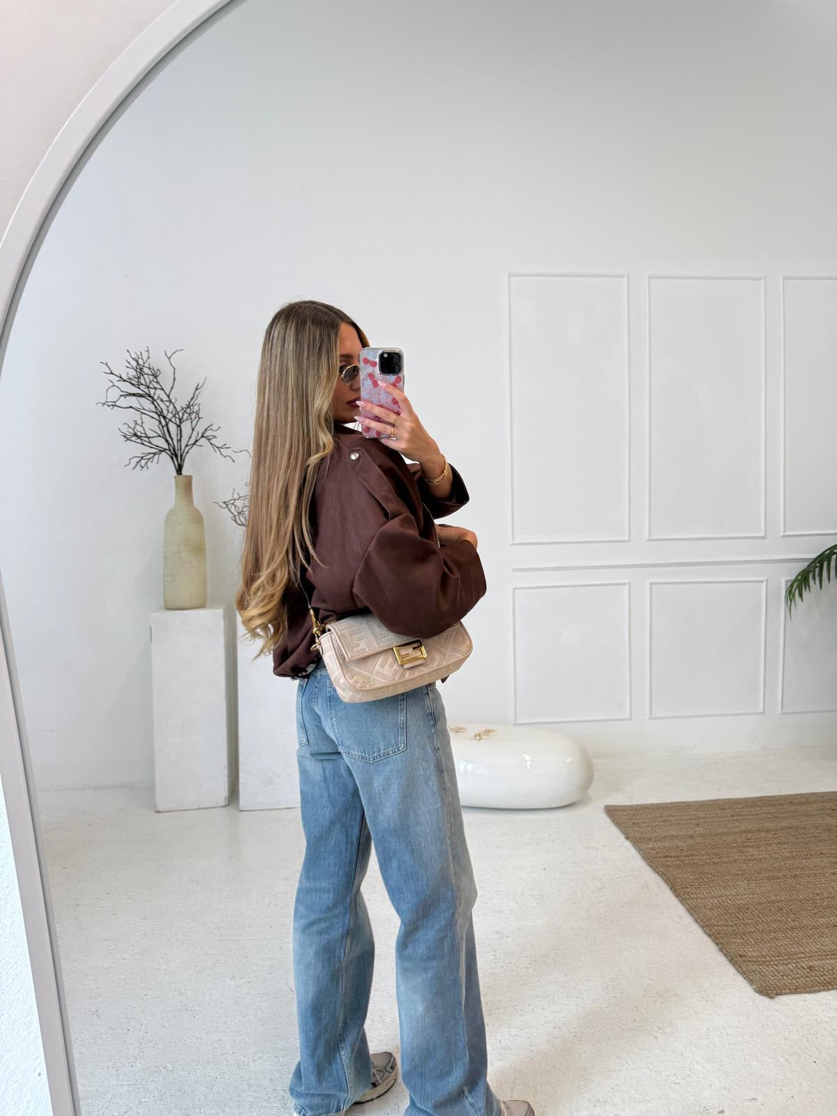 Suede zip jacket - brown