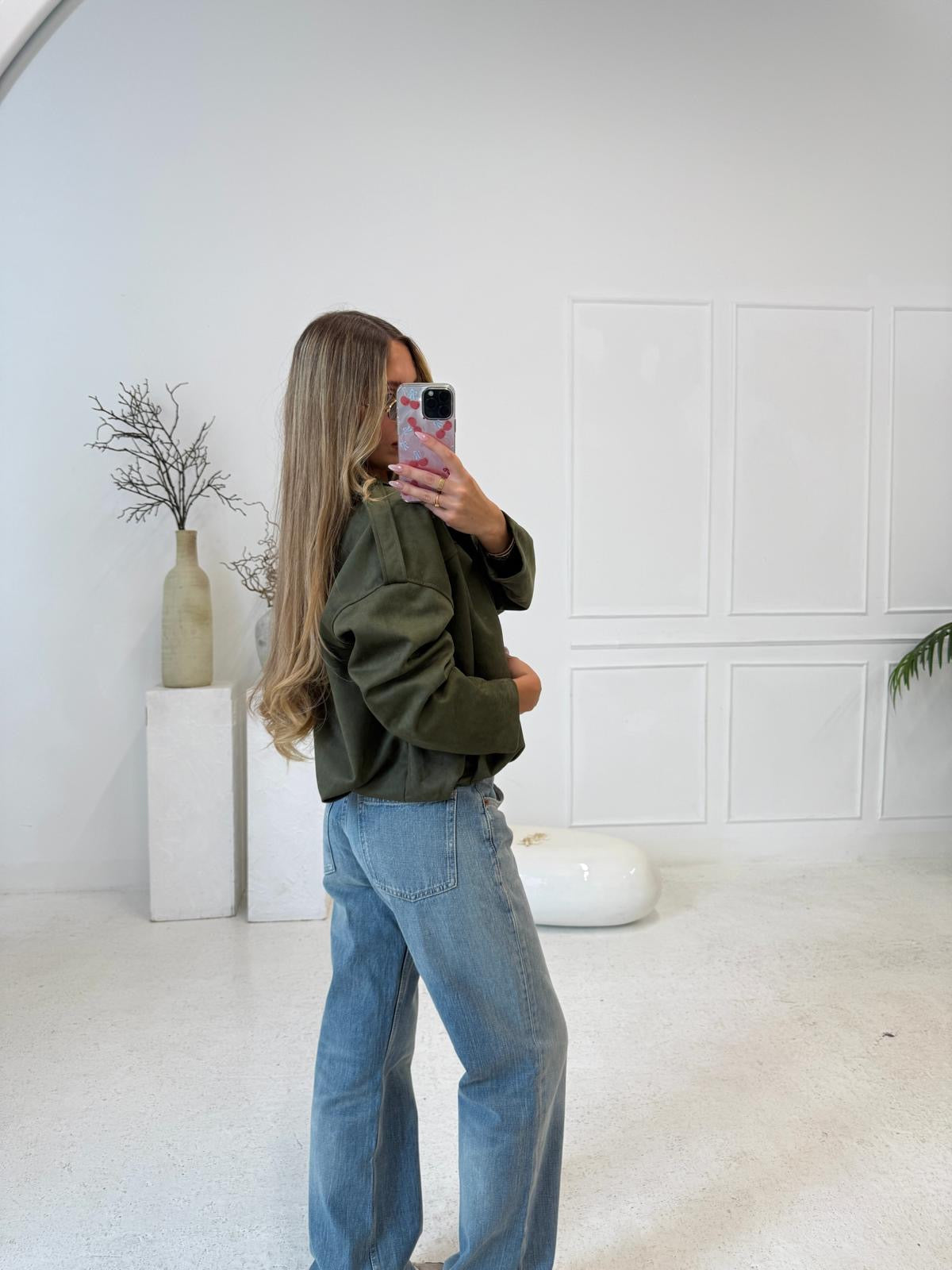 Suede zip jacket - khaki