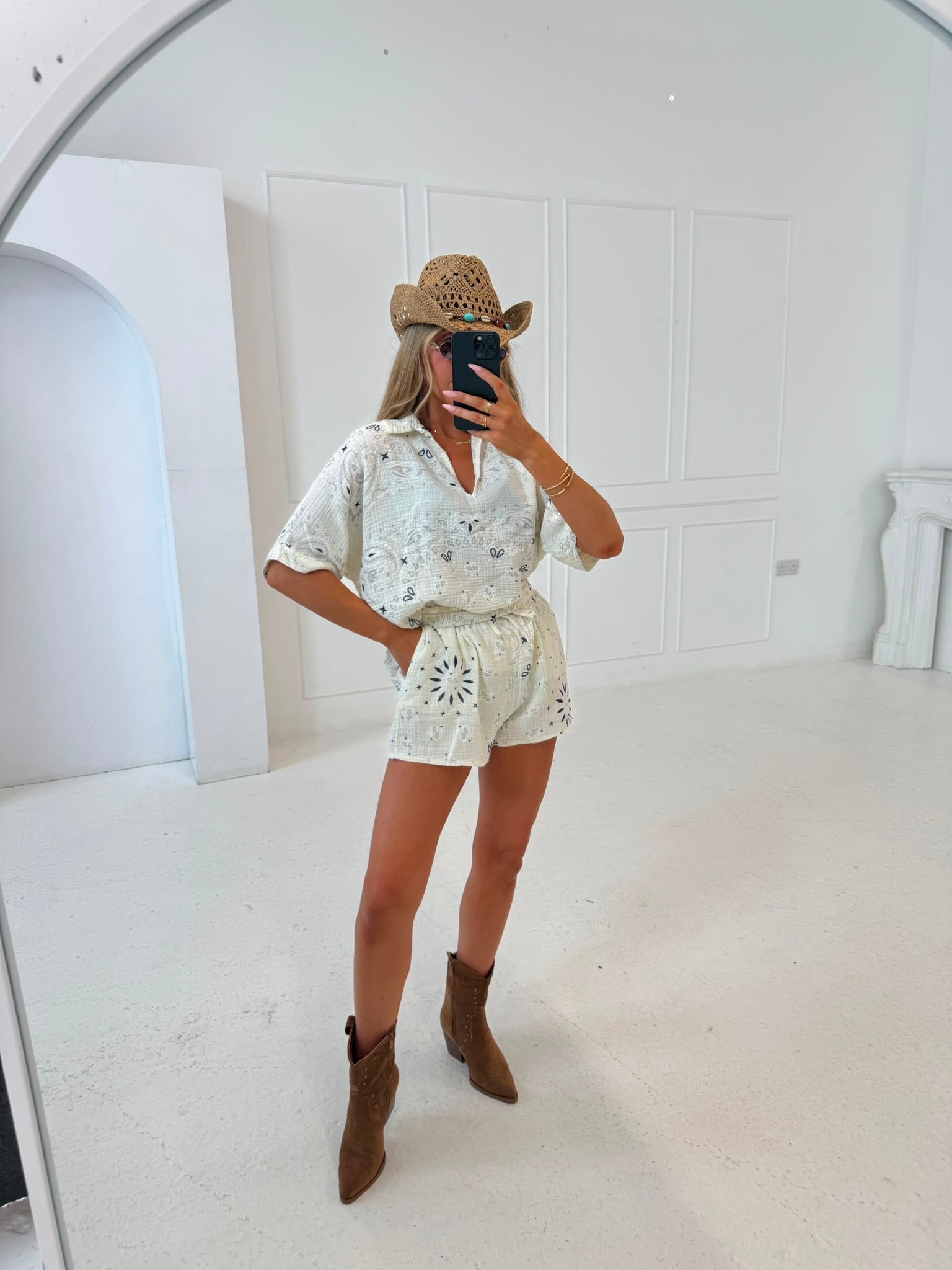 Bandana short sleeve set - white