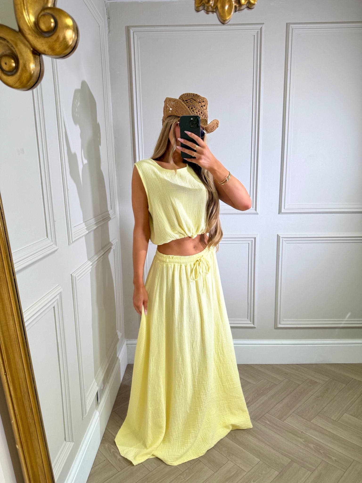 Cheesecloth maxi skirt set - yellow