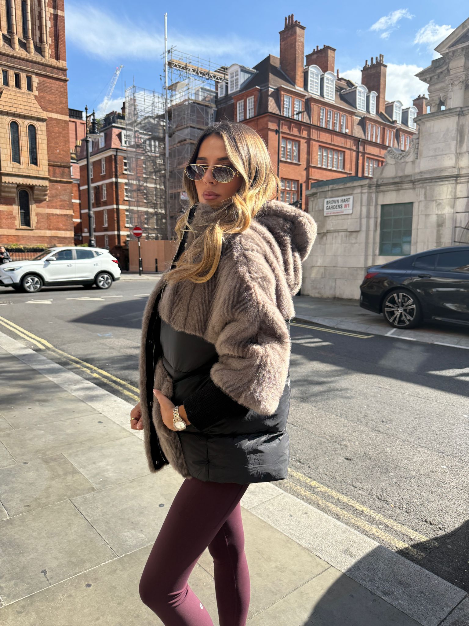 Padded faux fur jacket - black
