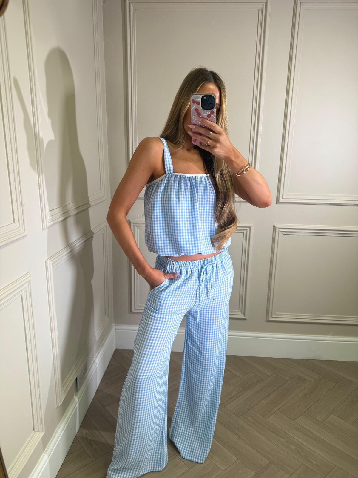 Gingham trouser co-ord - baby blue