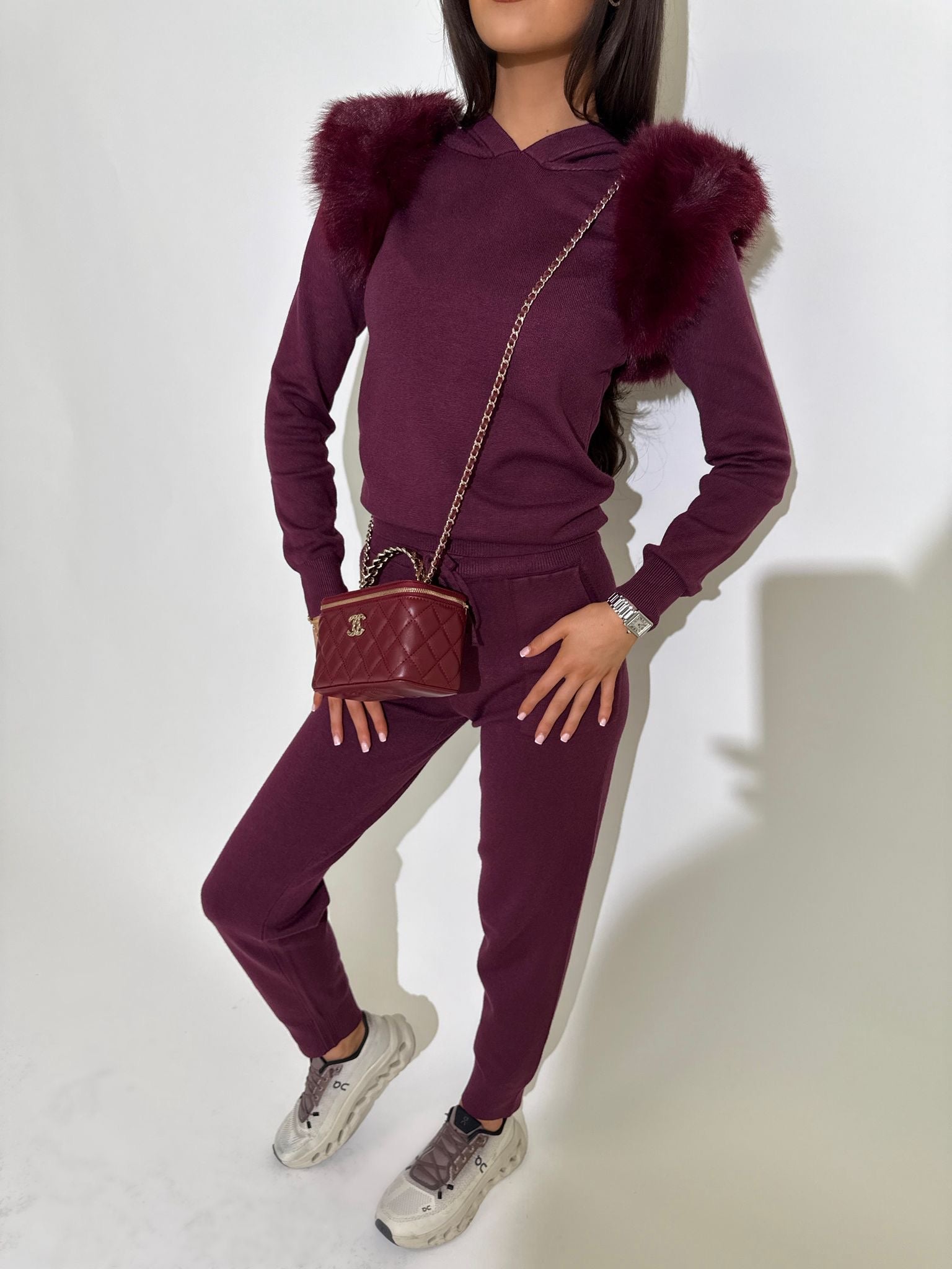 Fur knit tracksuit - burgundy
