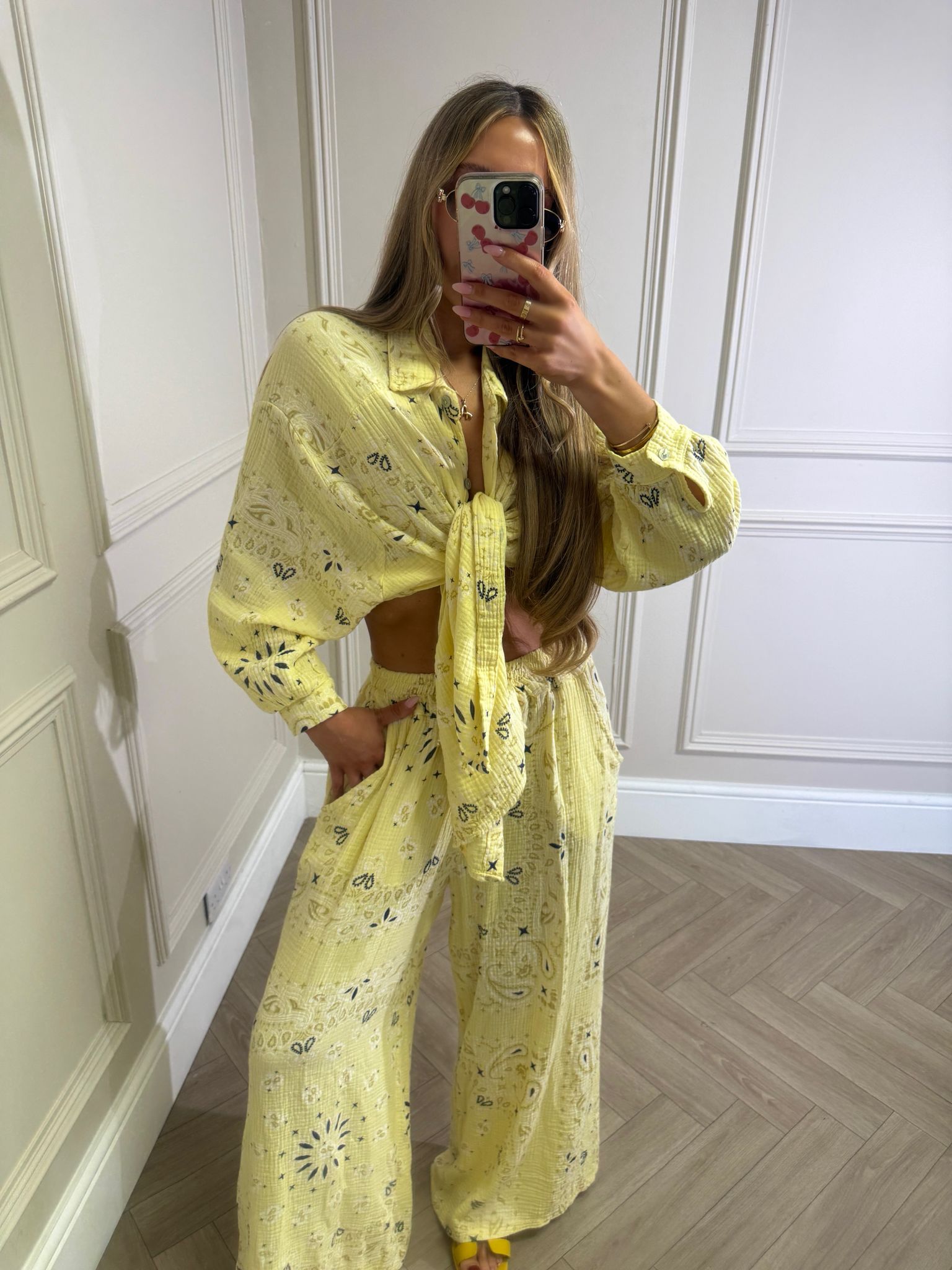 Bandana linen trouser set - yellow