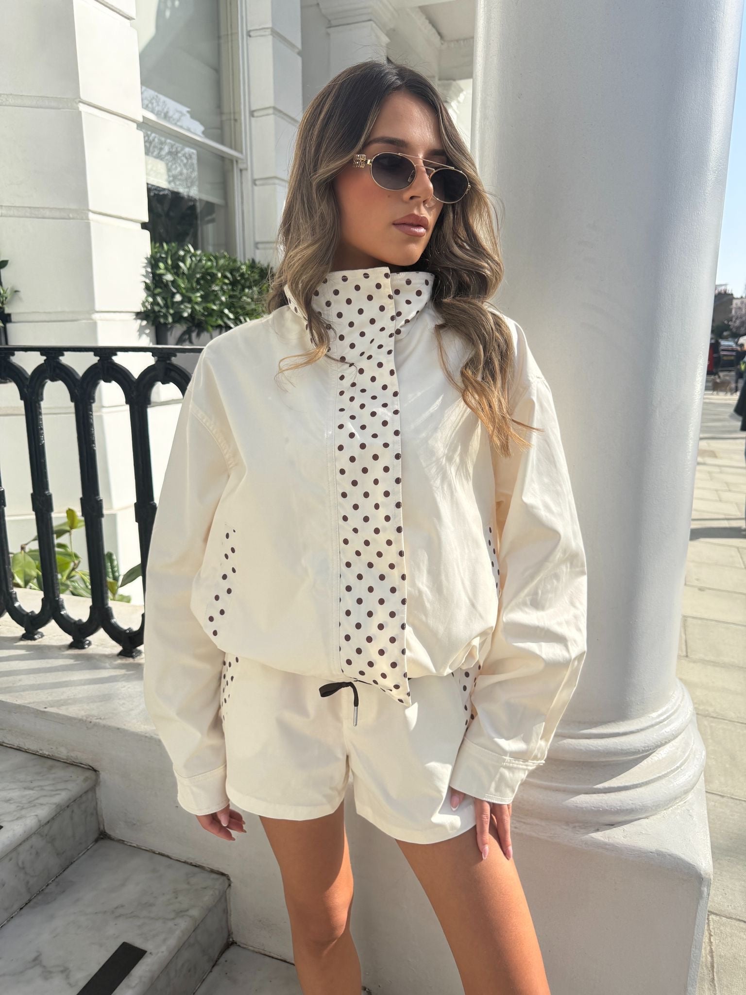 Polka dot jacket and short set - cream
