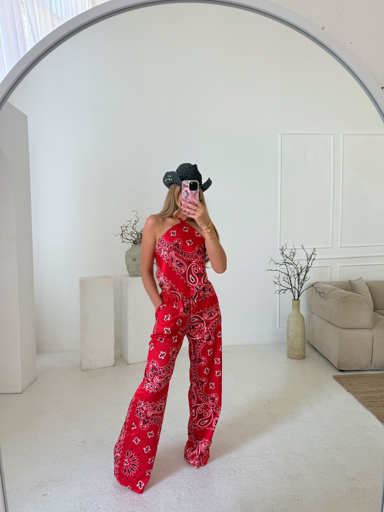 Bandana Trouser Set - Red