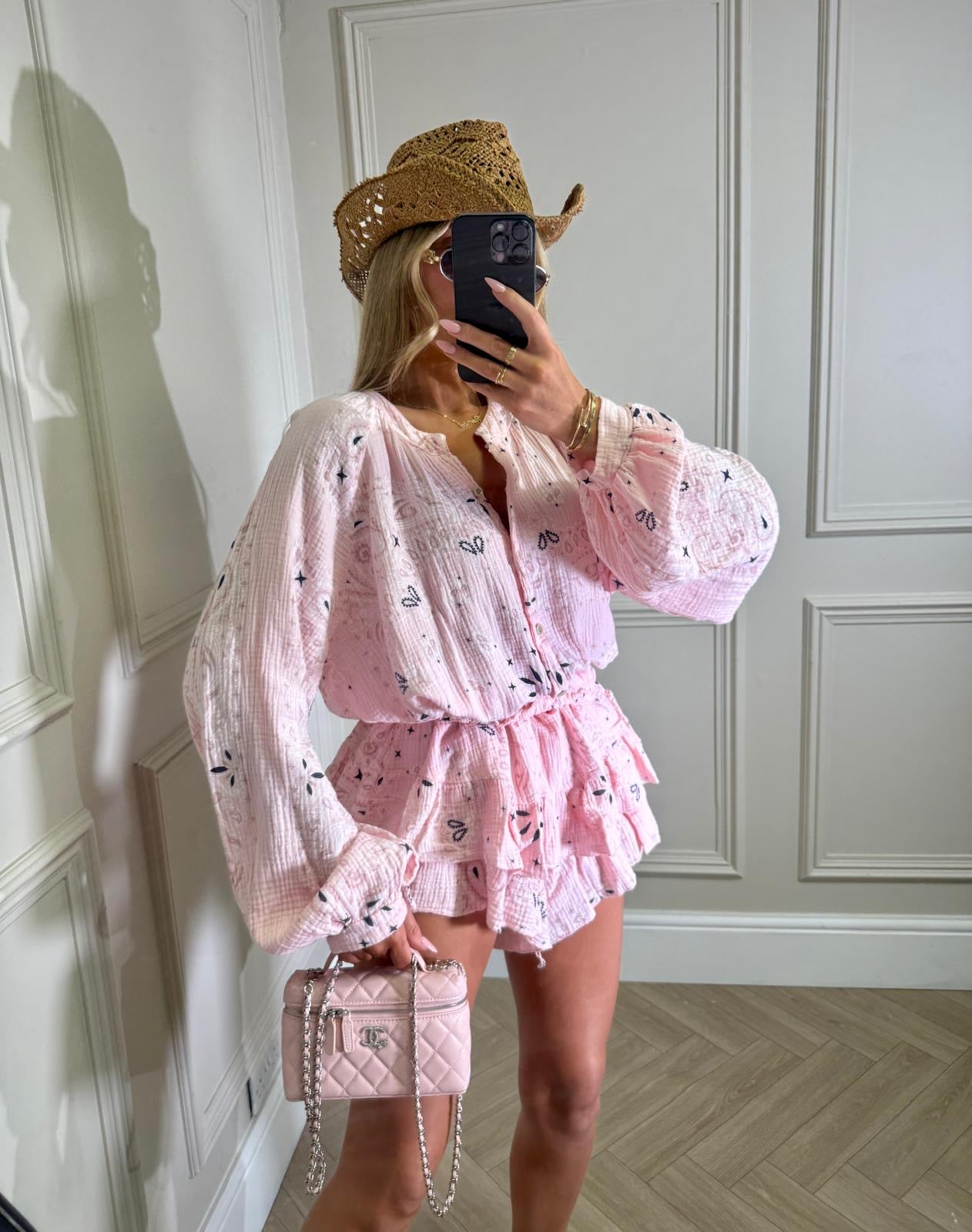 Grandad collar cheesecloth co-ord - Bandana pink