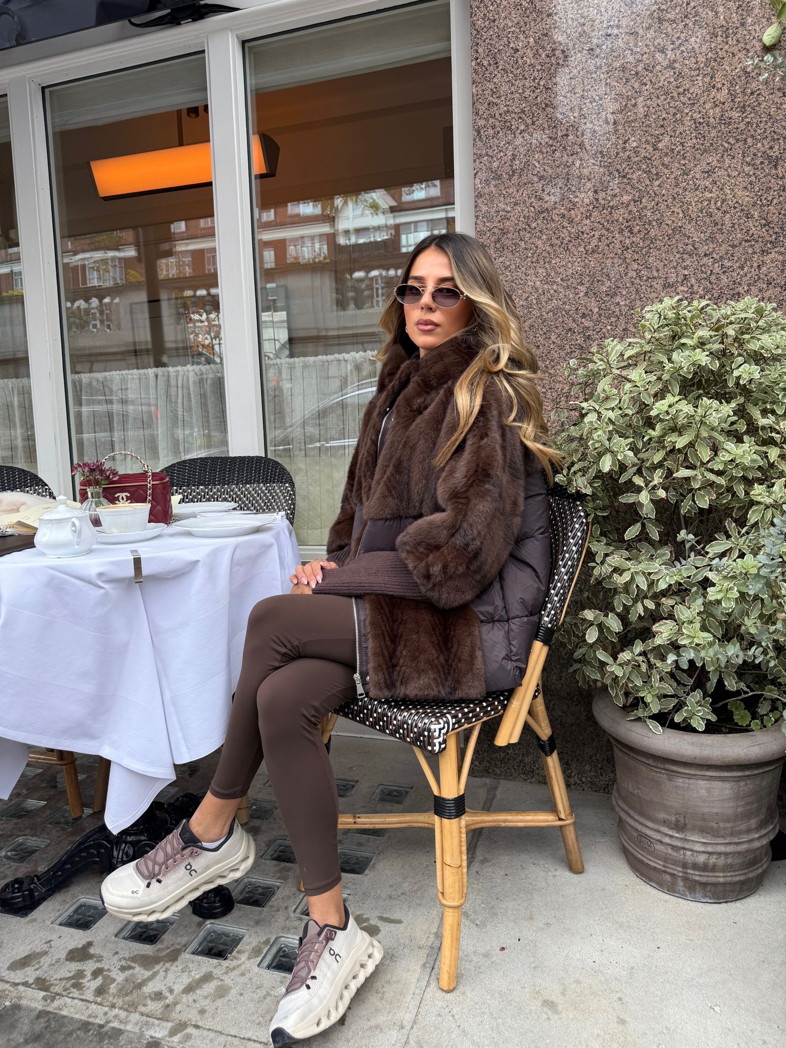 Padded faux fur jacket - brown