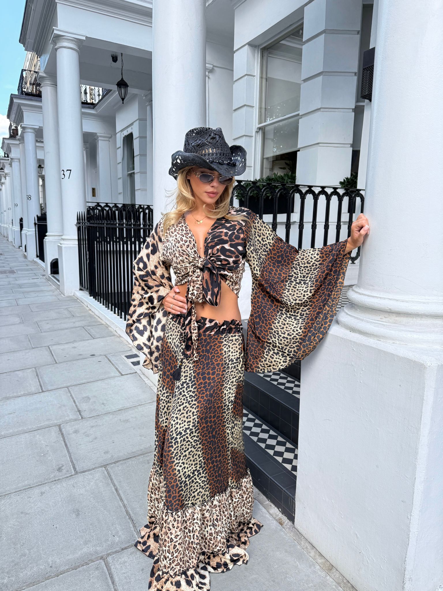 Leopard tie shirt & maxi skirt