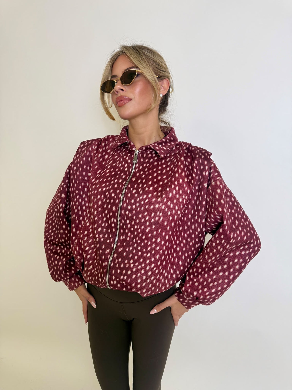 Fawn collar bomber jacket - wine